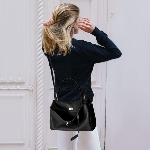 Spacious Genuine Leather Tote Bag with Adjustable Strap - Chic Travel Handbag - Picture 2 of 6